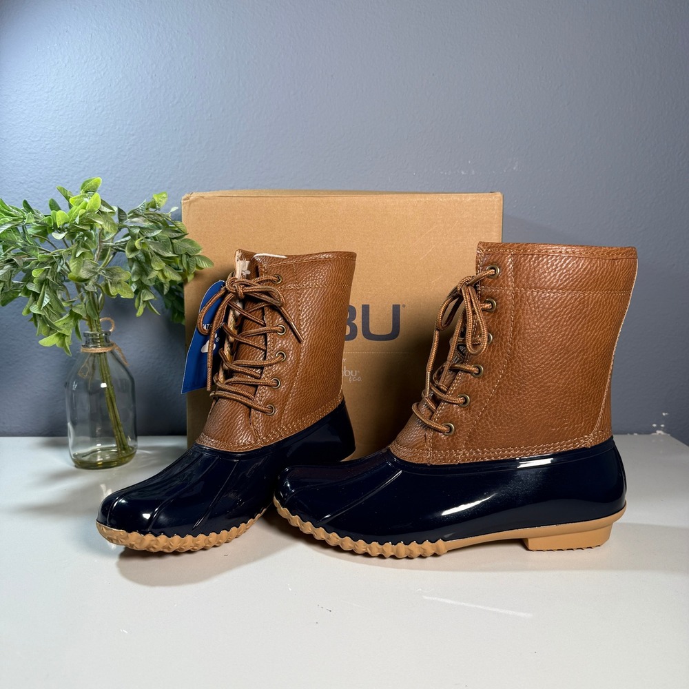JBU by Jambu Maplewood Waterproof‎ Duck Boots Navy Tan Women's Size 7.5